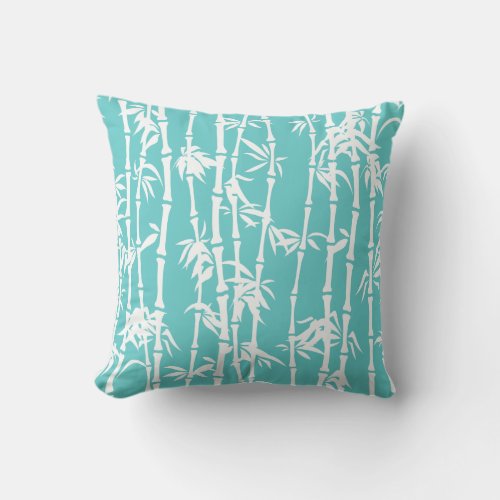 Aqua blue white bamboo custom throw pillow