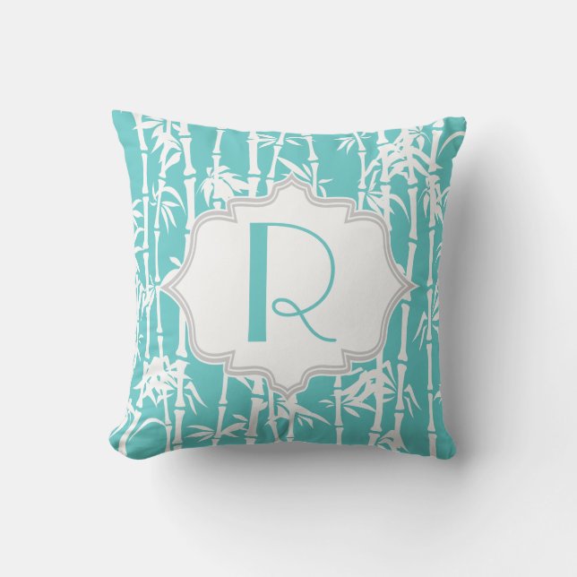 Aqua blue, white bamboo pattern custom throw pillow (Front)