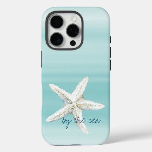 Aqua Blue White Beach Starfish iPhone 16 Pro Case