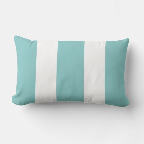 Aqua Blue White Cabana Stripes Outdoor Lumbar Pillow