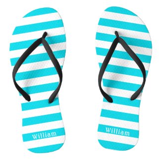 Aqua Blue White Cabana Stripes Personalized Beach