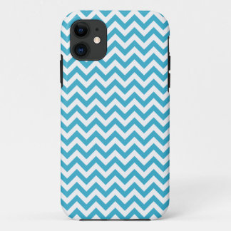 Aqua Blue White Chevron Pattern iPhone 11 Case