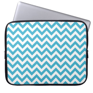 Aqua Blue White Chevron Pattern Laptop Sleeve