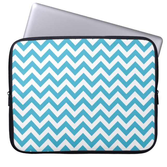 Aqua Blue White Chevron Pattern Laptop Sleeve (Front)