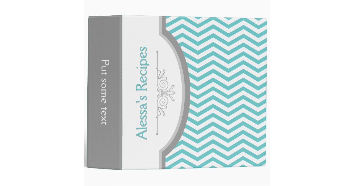 Aqua blue, white chevron with frame recipe 3 ring binder | Zazzle