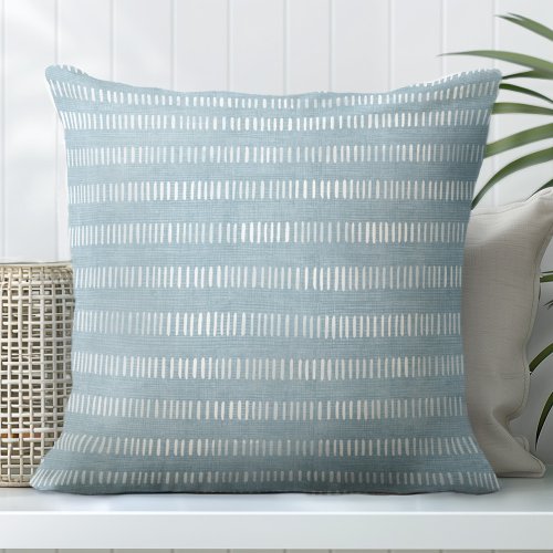 Aqua Blue  White Coastal Line Pattern Throw Pillow