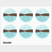 Aqua Blue, White Damask Wedding Favor Sticker (Sheet)