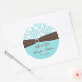Aqua Blue, White Damask Wedding Favor Sticker (Envelope)