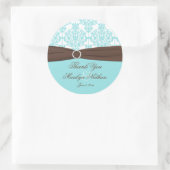 Aqua Blue, White Damask Wedding Favor Sticker (Bag)
