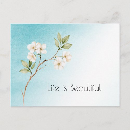 Aqua Blue White Floral Postcard