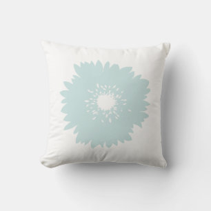 Aqua Blue White Flower Throw Pillow
