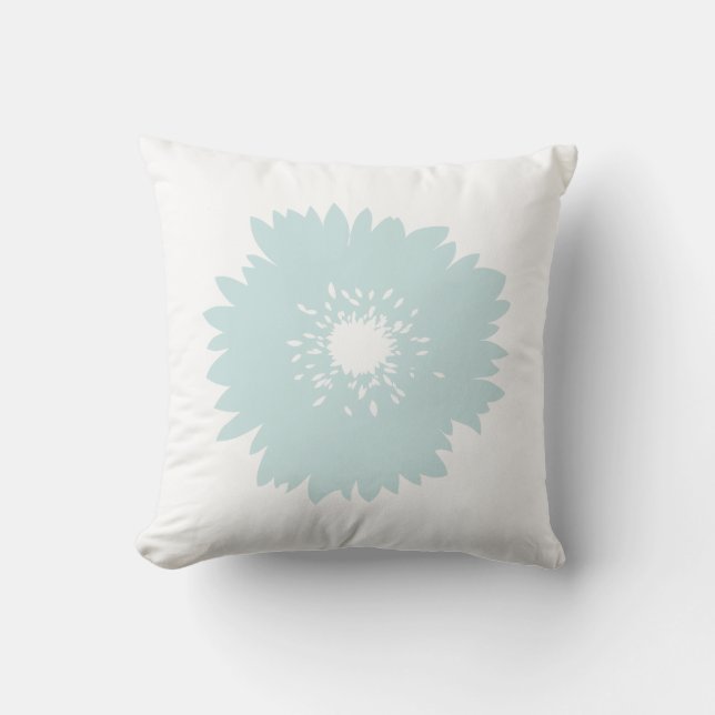 Aqua Blue White Flower Throw Pillow (Front)