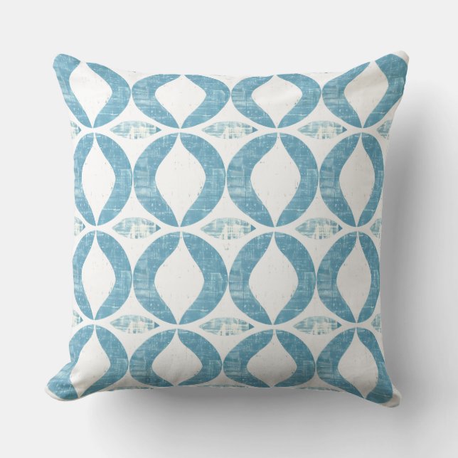 Aqua Blue & White Geometric Throw Pillow (Front)