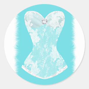 Aqua Blue & White Glam Lingerie Shower Party Favor Classic Round Sticker