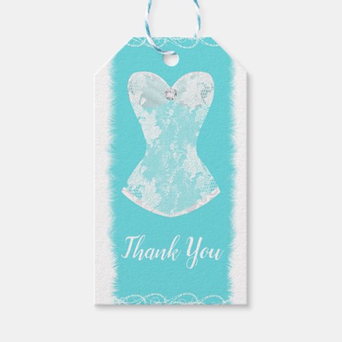 Aqua Blue  White Glam Lingerie Shower Party Gift Tags