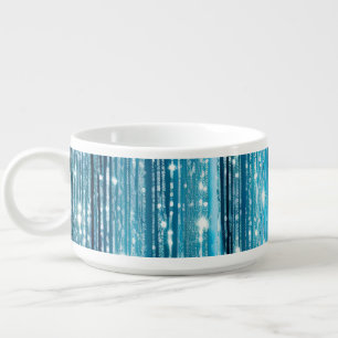 Aqua Blue White Glam Tinsel Stripes Gift Tags Bowl