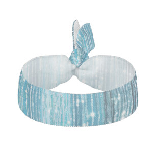 Aqua Blue White Glam Tinsel Stripes Gift Tags Elastic Hair Tie