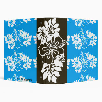 Aqua Blue & White Hawaiian Hibiscus Flower 3 Ring Binder