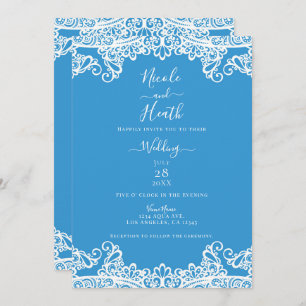 Aqua Blue & White Lace Elegant Wedding Invitation