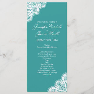 Aqua Blue White Lace Vertical Wedding Programs