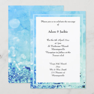 AQUA BLUE WHITE LAYER BOKEH PRINT WEDDING INVITATION