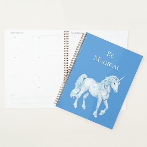Aqua Blue White Magical Unicorn Planner