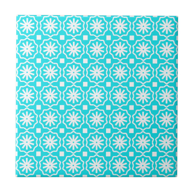 Aqua blue white modern geometric floral pattern ceramic tile | Zazzle
