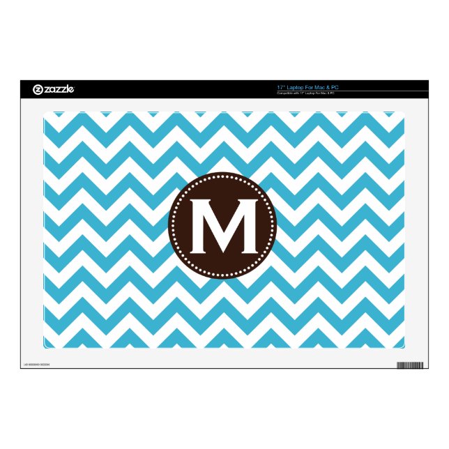 Aqua Blue White Monogram Chevron Pattern Skins For Laptops (Product)