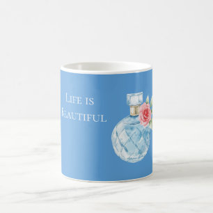 Aqua Blue White Perfume Bottle Rose Coffee Mug