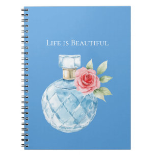 Aqua Blue White Perfume Bottle Rose Notebook