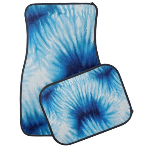 Aqua Blue White Tie Dye  Car Floor Mat