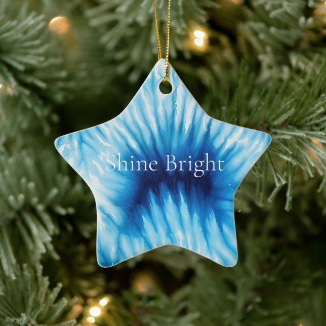 Aqua Blue White Tie Dye  Ceramic Ornament (Tree)