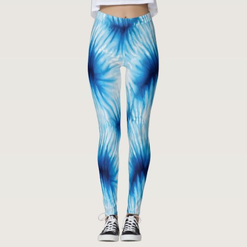 Aqua Blue White Tie Dye  Leggings