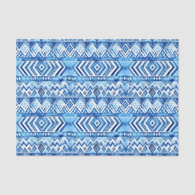 Aqua Blue White Tribal Stripes Birthday Tissue Paper (Front)