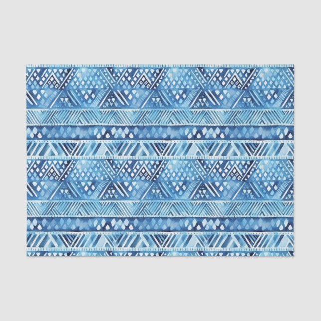Aqua Blue White Tribal Stripes Dots Birthday Tissue Paper (Front)