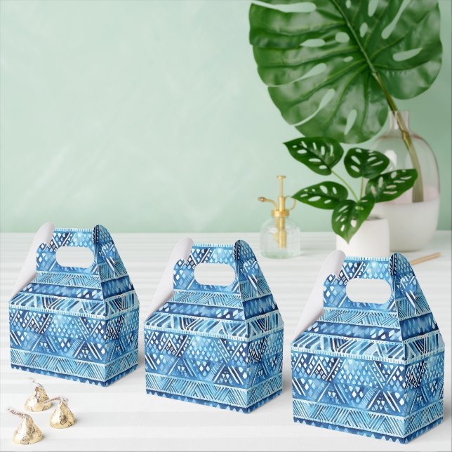 Aqua Blue White Tribal Stripes Dots  Favor Boxes (Multiple)