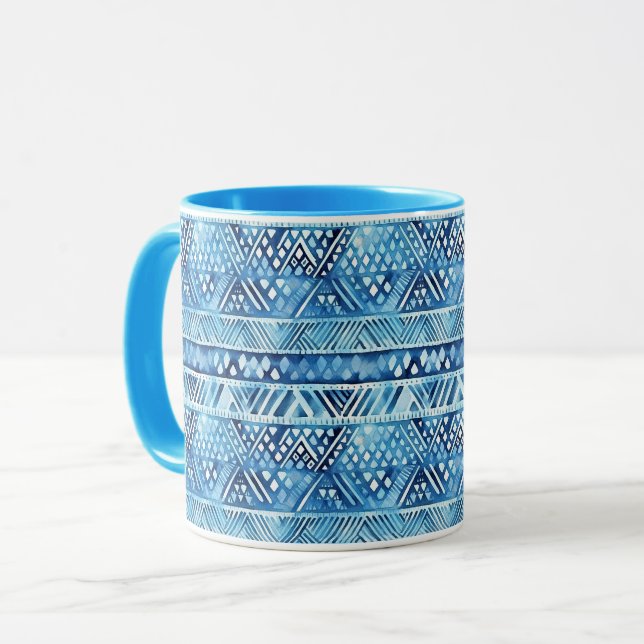 Aqua Blue White Tribal Stripes Dots  Mug (Front Left)
