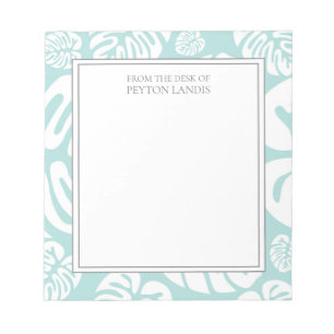 Aqua Blue White Tropical Leaves Monster Desk of Notepad