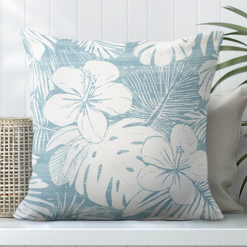 Aqua Blue  White Tropical Throw Pillow