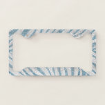 Aqua Blue White Zebra Animal Sparkle License Plate Frame