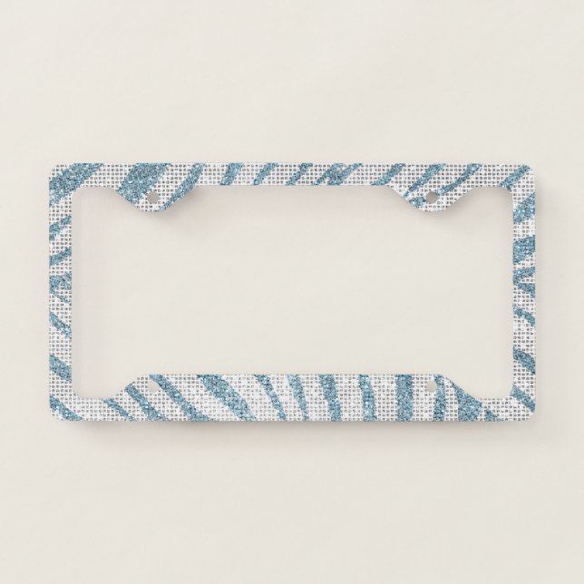 Aqua Blue White Zebra Animal Sparkle License Plate Frame (Front)