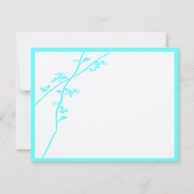 Aqua Blue Wild Flower Branch Wedding RSVP (Front)