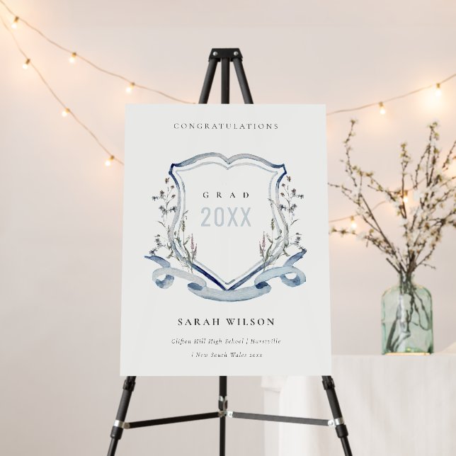 Aqua Blue Wildflower Crest Graduation Congrats Foam Board (In Situ (Stand))