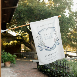 Aqua Blue Wildflower Crest Graduation Congrats House Flag