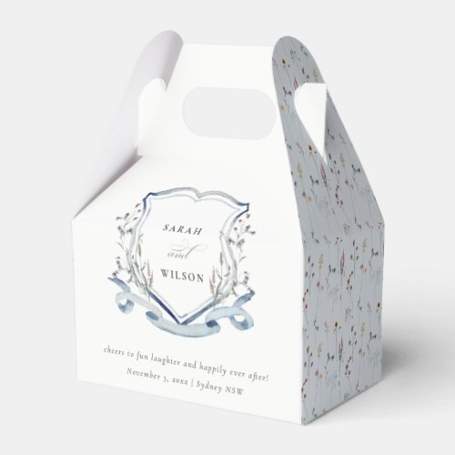 Aqua Blue Wildflower Watercolor Crest Wedding Favor Boxes