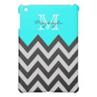 Aqua Blue with Black & Gray Chevron with monogram