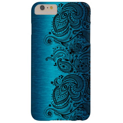Aqua Blue With Black Paisley Lace Barely There iPhone 6 Plus Case