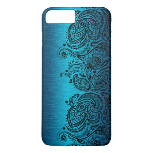 Aqua Blue With Black Paisley Lace iPhone 8 Plus7 Plus Case