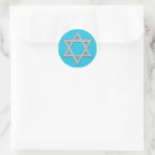 Aqua Blue with Silver Star of David Bat Mitzvah Classic Round Sticker (Bag)