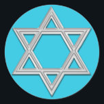 Aqua Blue with Silver Star of David Bat Mitzvah Classic Round Sticker<br><div class="desc">This 1.5" round aqua blue and silver Star of David Bat Mitzvah sticker and/or envelope seal matches the Bat Mitzvah invitation shown below. You can change the text to say whatever you want, and you can also change the sticker size and/or shape. If you require any other matching items in...</div>